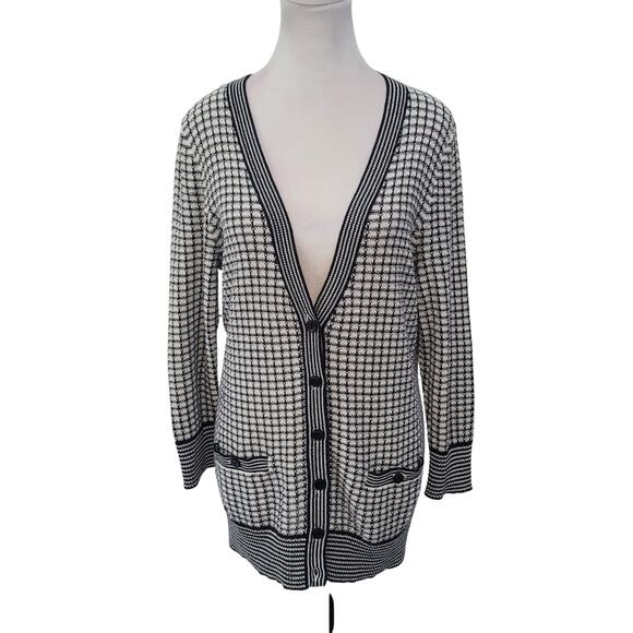 Pendleton Size M Black White Button Cardigan V-Neck Grid Check Preppy Knit - Picture 1 of 10